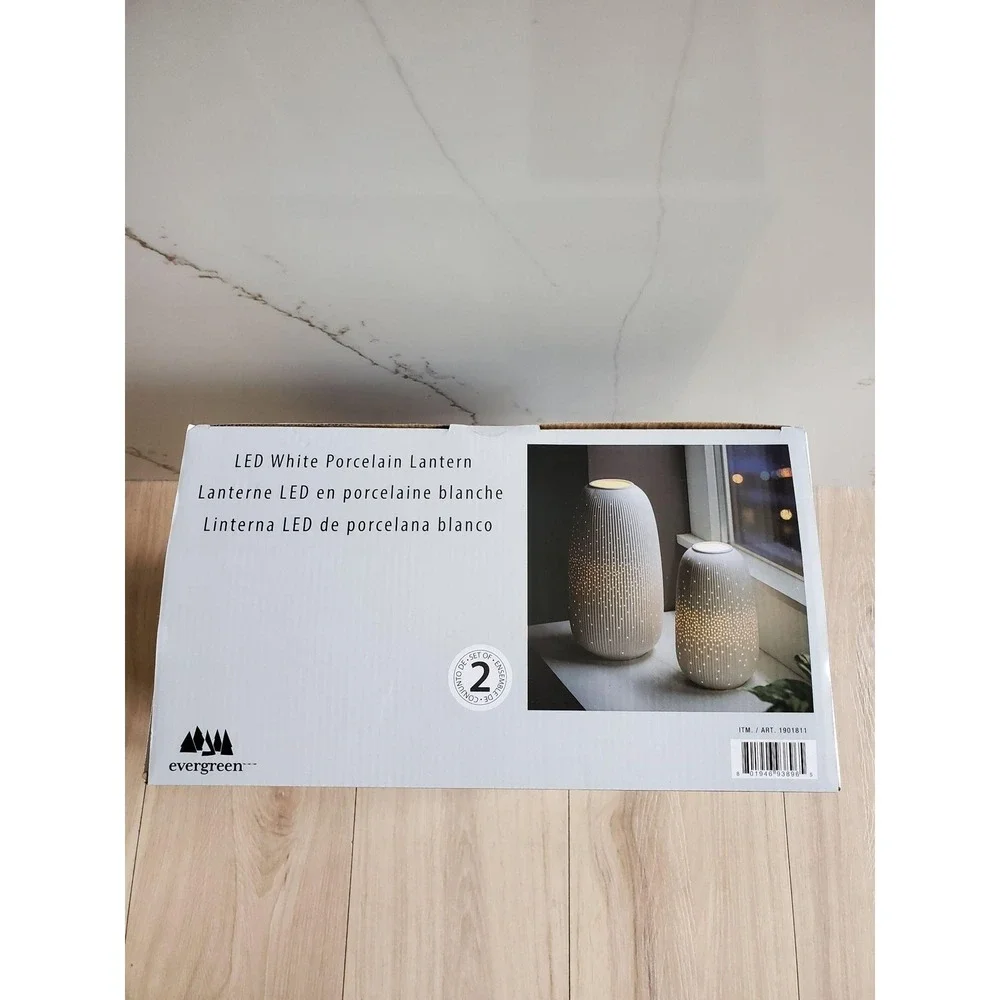 Evergreen LED Porcelain Lantern Accent Lamp Set Of 2 White Rechargeable USB